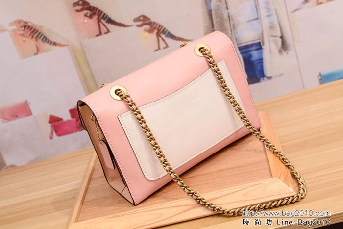 COACH蔻馳 26851 新款拼色 鏈條單肩斜挎女包 光面羊皮 內裏全反毛皮  Chz1021